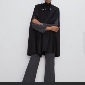 Zara NWT BLACK WOOL CAPE COAT